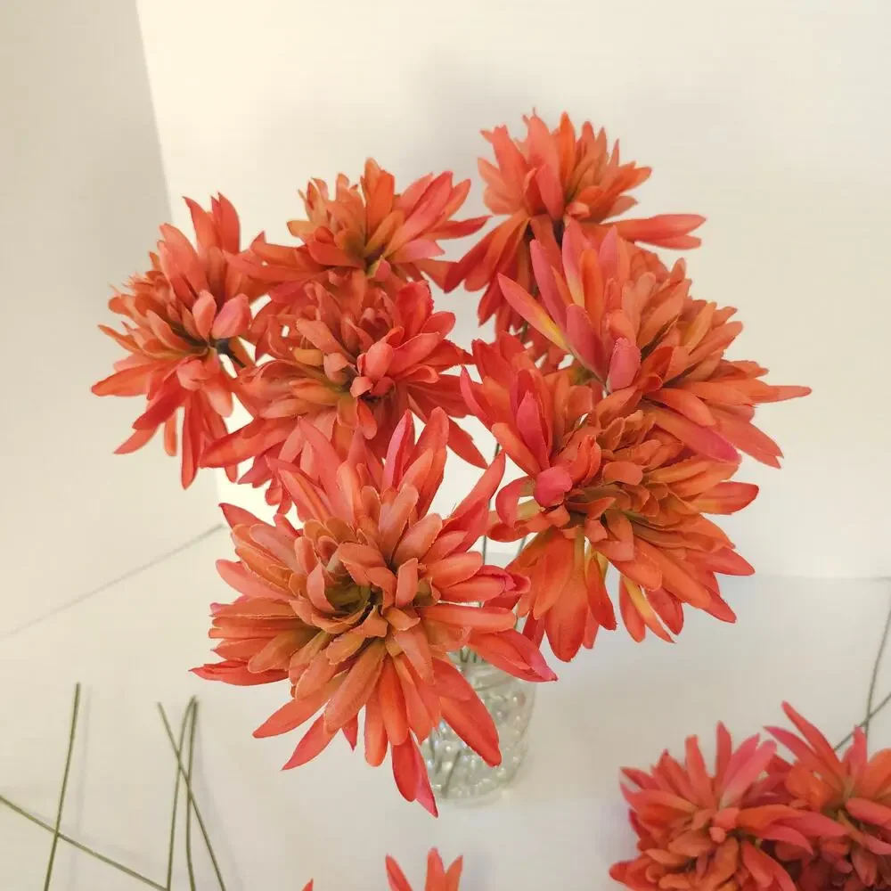 25 Orange Pink Coral Artificial Spider Mum Chrysanthemum Flower Stems Fall
